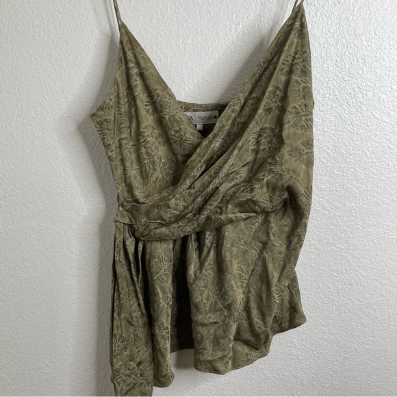 Zara Olive Green Floral Satin Tank Top Size Large - Picture 3 of 5